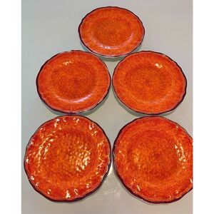 Lot of 5 Citrus Grove Melamine Plates Orange Crackle Look BPA FREE